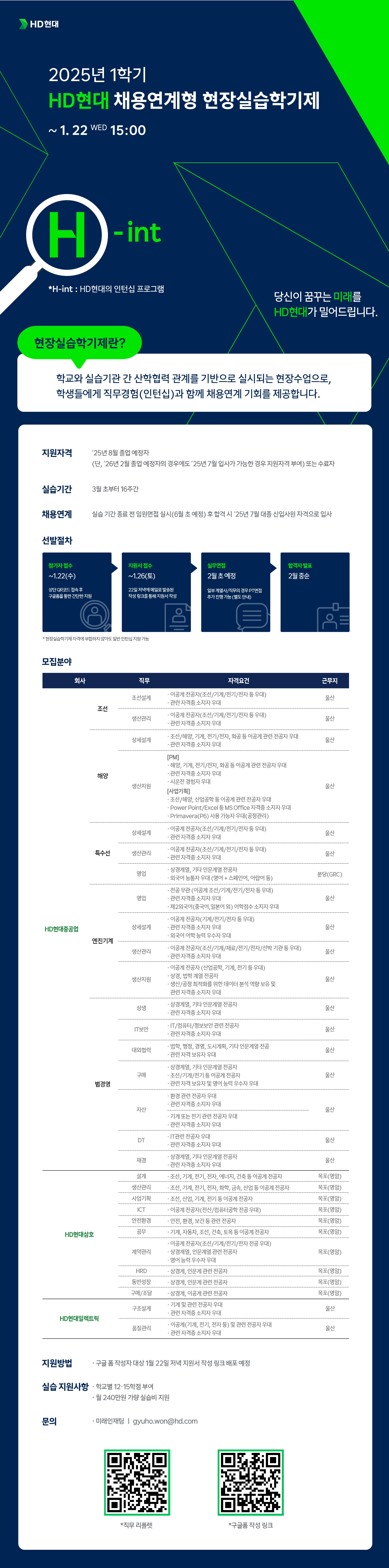 [HD현대] 2025년 1학기 HD현대 현장실습학기제 모집